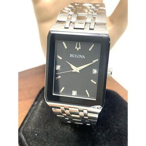 Bulova Men's Watch 96D145 Diamond Black Dial Silver Stainless Steel Quartz CHIP